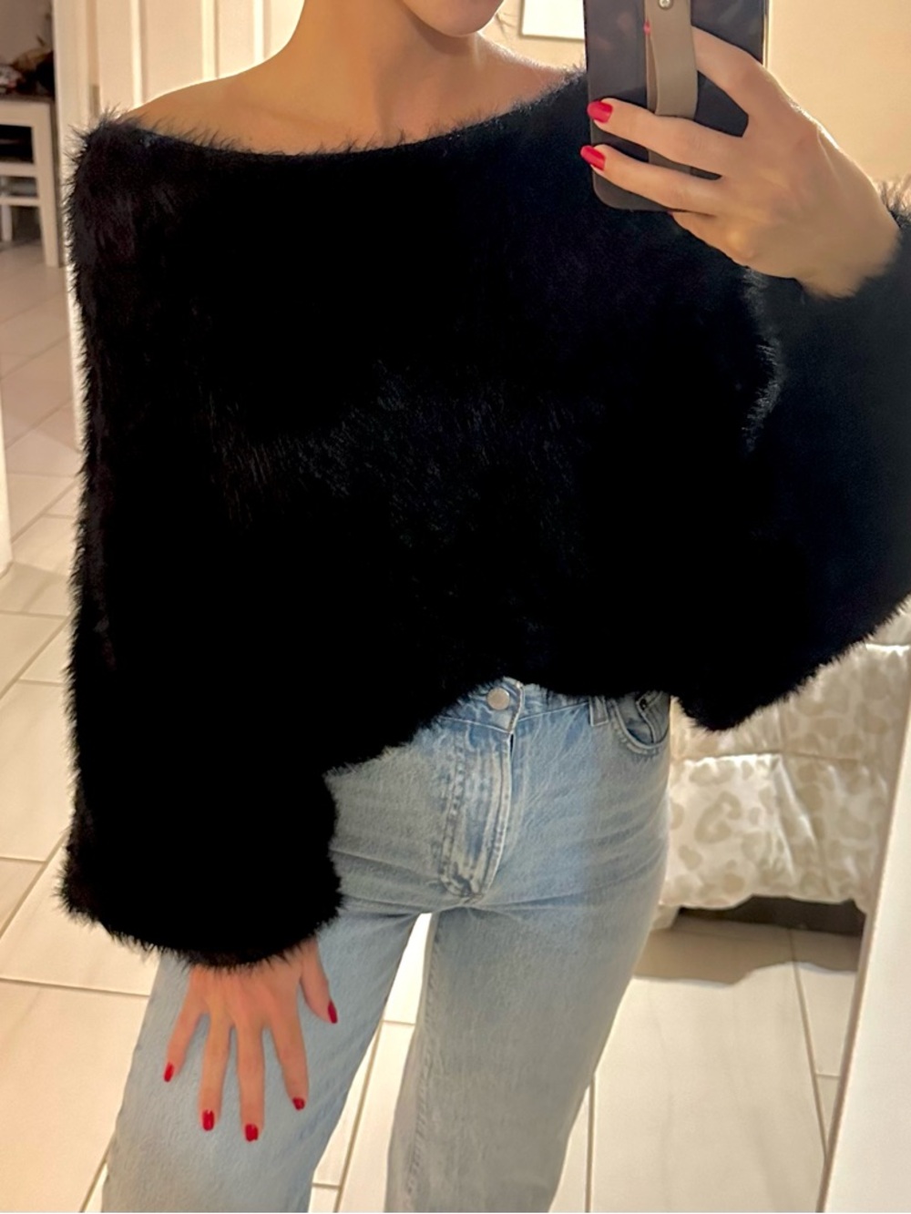 Altar’d State Eyelash Black Women's Boatneck Batwing Sweater Small